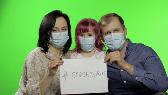 Sick Family Mother, Father and Daughter in Medical Mask. Coronavirus Concept