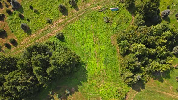 Panoramic Aerial Drone View of American Countryside Village Over Fields Landscape on Pennsylvania