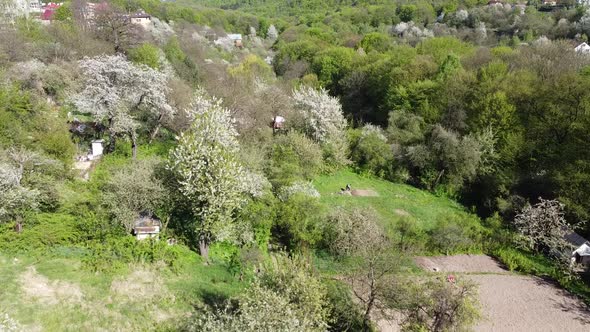 Aerial drone view of a flying over the countryside.