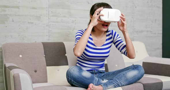 Woman enjoy look at VR device
