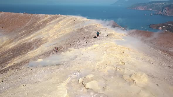 Aerial View on Volcanic Gas Exiting Through Fumaroles on Grand or Fossa Crater of Vulcano Island