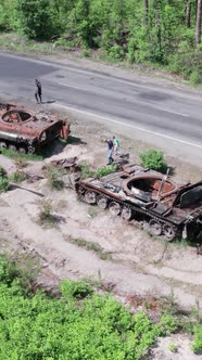 Vertical Video of a Destroyed Russian Military Equipment During the War in Ukraine