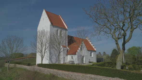 Aerial Of Danish Medieval Christian Church Spring alt