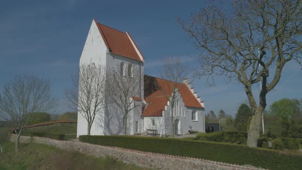 Aerial Of Danish Medieval Christian Church Spring