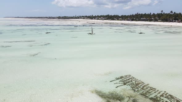 Aerial View of Low Tide in the Ocean Near the Coast of Zanzibar Tanzania