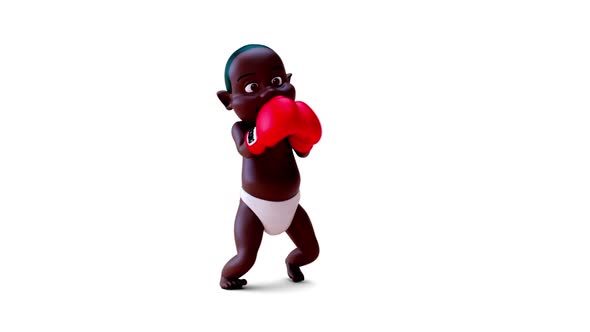 Fun 3D cartoon of a baby boxing
