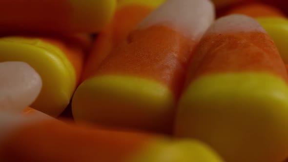 Rotating shot of Halloween candy corn 