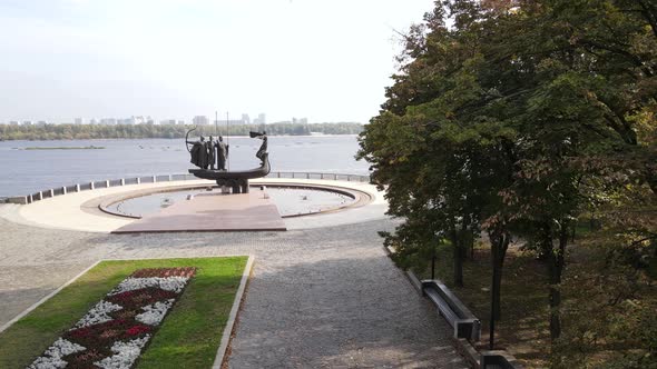 Kyiv, Ukraine Aerial View in Autumn : Monument To the Founders of the City. Kiev