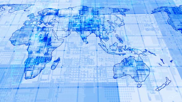 Blue White Color Technology World Map Background Animated