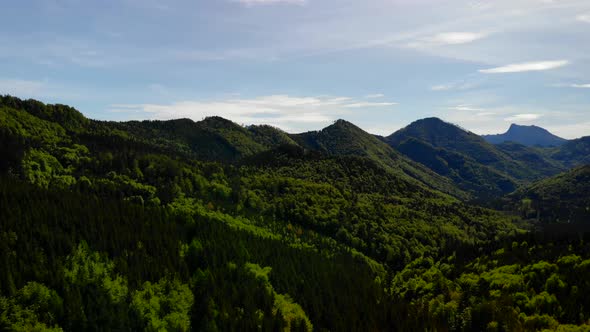 Beautiful view from the Signalkogel to the Lake Langbathsee and Mountains drone video