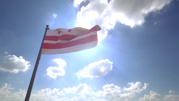 Washington DC City Flag on a Flagpole V4 - 4K