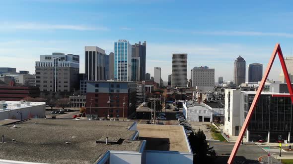 CCAD Art Sculpture Big Red Art - aerial drone - Columbus, Ohio