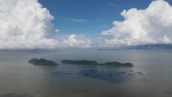 Aerial fly toward Pulau Aman and Pulau Gedong