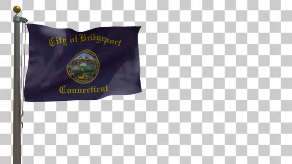 Bridgeport City Flag (Connecticut) on Flagpole with Alpha Channel - 4K