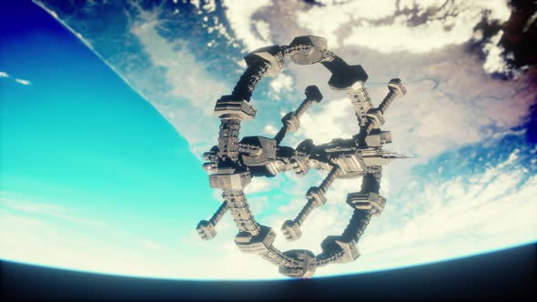 Massive Spaceship Take Position Over Earth Elements Furnished By NASA alt