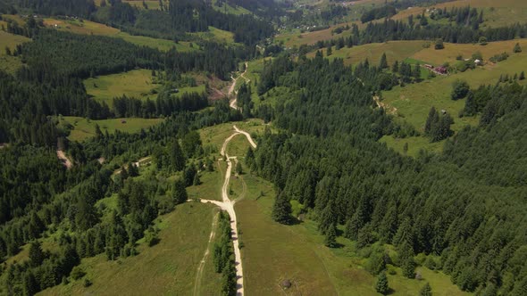 Aerial view of the beautiful mountain and forest in spring, Carpathian mountains, Ukraine