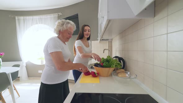 Young Woman Helping Grandmother To Cook