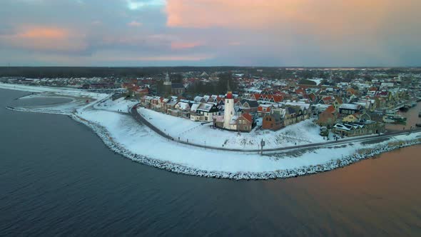 Urk Flevoland Netherlands a Sunny Snow Winter Day at the Old Village of Urk with Fishing Boats at