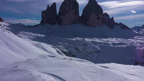 Tre Cime Di Lavaredo on Sunny Day in Winter