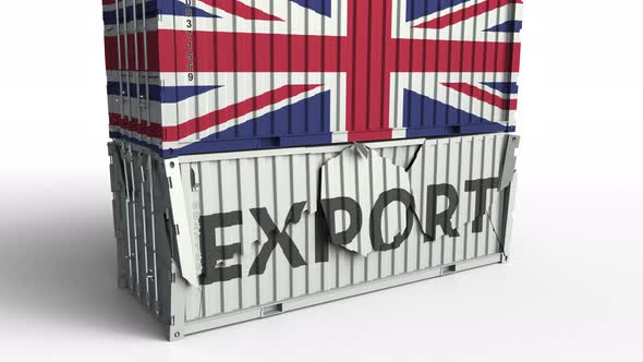 Container with Flag of Britain Breaks Container with EXPORT Text alt