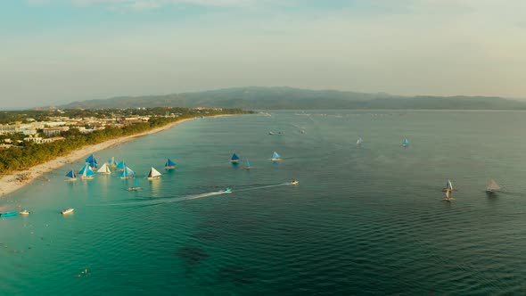 Tropical Beach and Sailing Boats, Boracay, Philippines