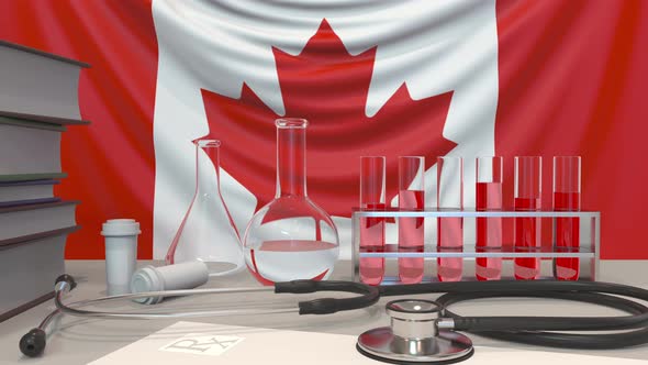 Clinic Laboratory Equipment on Canadian Flag Background alt