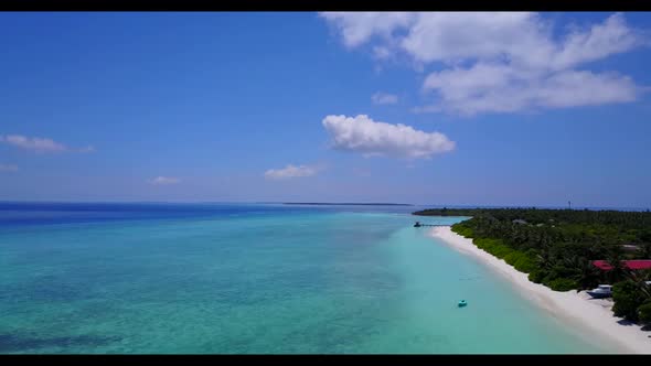 Aerial above abstract of marine island beach lifestyle by turquoise water and bright sandy backgroun