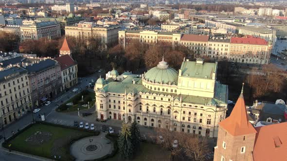 Aerial view of Juliusz Slowacki Theatre in Krakow, Poland