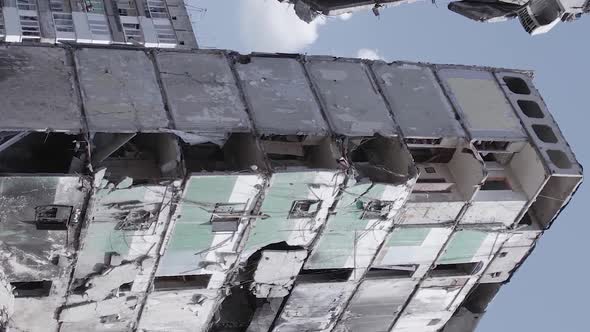 Vertical Video of a Wartorn Building in Ukraine