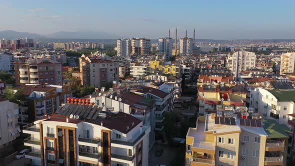 Aerial Panoramic View of European Town with Apartment Buildings