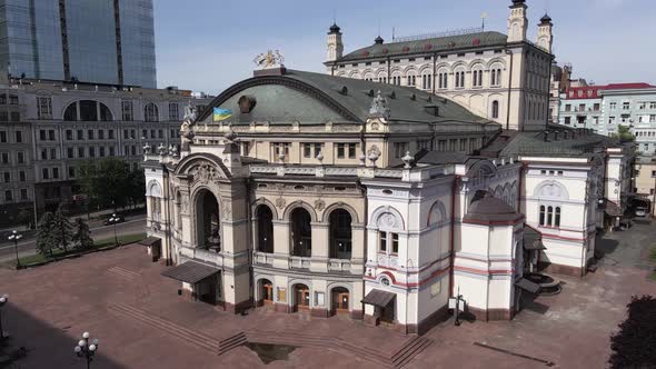 Kyiv. Ukraine: National Opera of Ukraine. Aerial View, Slow Motion