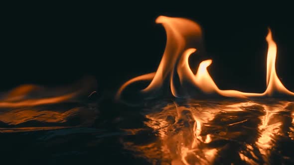 Blue Wave Of Fire By Ignited Gasoline And A Fire Soars Up