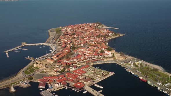 Aerial View of Nesebar Ancient City on the Black Sea Coast of Bulgaria