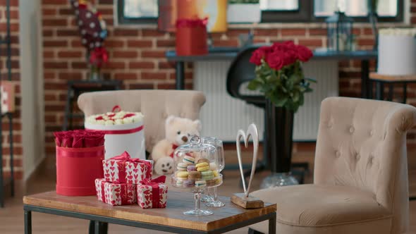 Empty Living Room with Nobody in It Having Table with Romantic Gift