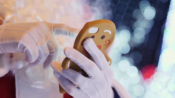 Santa Claus Uses Smartphone Closeup of Hands