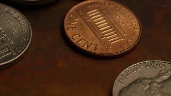 Rotating stock footage shot of American monetary coins - MONEY 0333