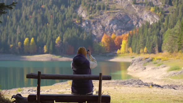 A Young Woman Visits the Crno Jezero or the Black Lake Near the City of Zabljak