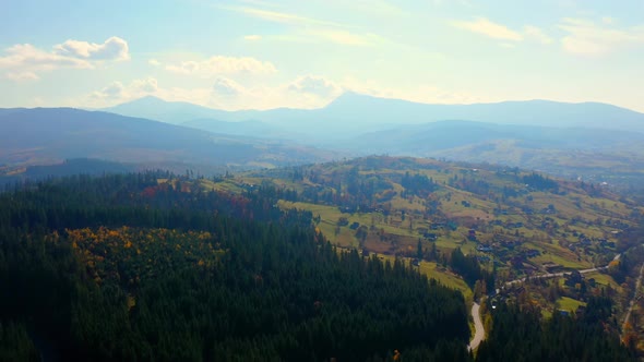 Aerial Drone Video Flying Over Carpathians Mountains, Ukraine, Europe