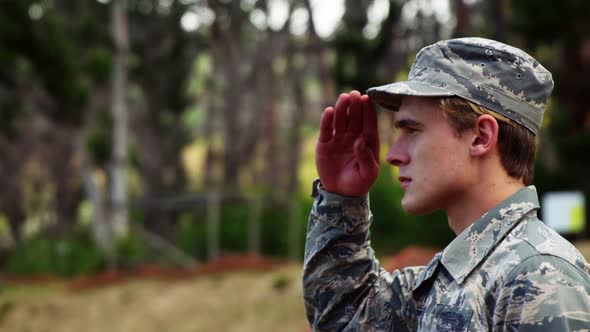 Air force soldier standing at attention posture 4k