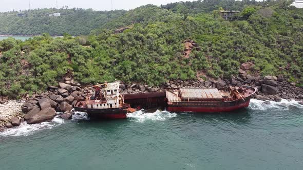 The Rusty Shipwreck Run Aground. Sri Lanka