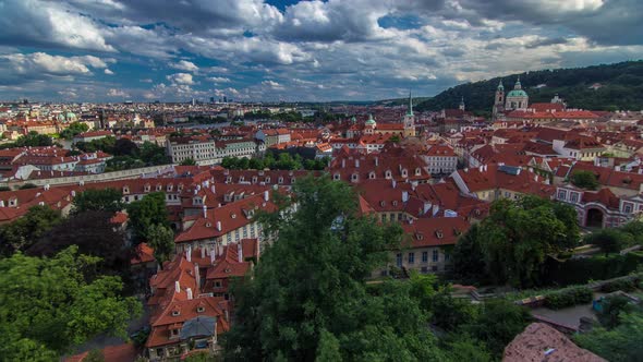 Panorama of Prague Old Town with Red Roofs Timelapse Famous Charles Bridge and Vltava River Czech