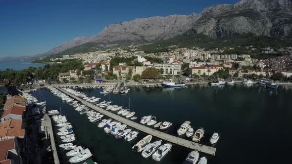 Makarska seaport aerial view