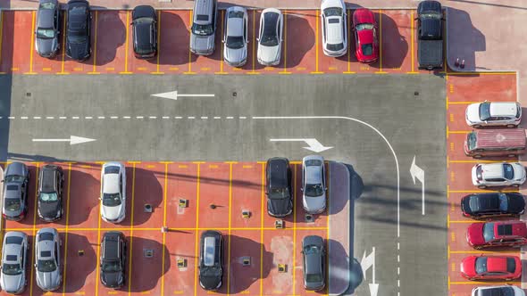 Car Parking Lot Viewed From Above Timelapse Aerial View