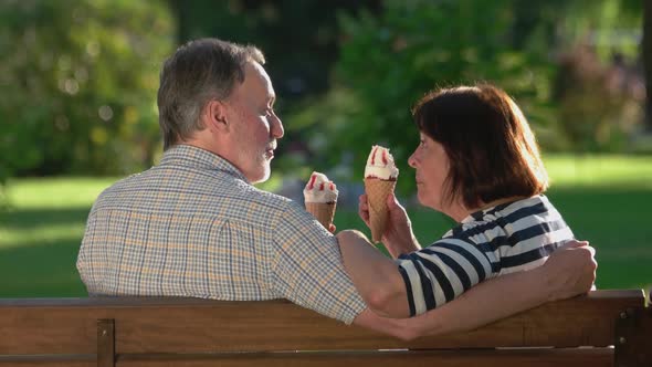 Senior Couple Ice Cream Having Fun Outdoors