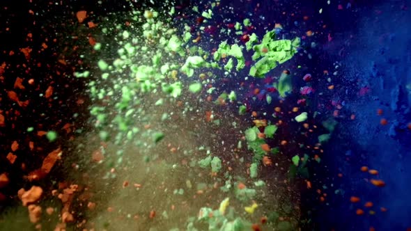 Abstract Explosion of Colored Powders