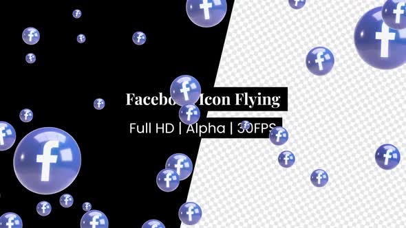 3D Facebook Icon Logo Flying with Alpha alt