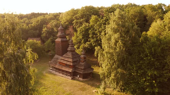 Village Church in a Forest Aerial View