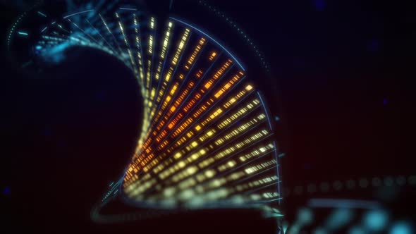 Futuristic DNA Helix With Colorful Genetic Code Links Rotates In Dark Background alt