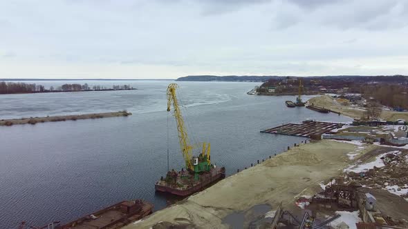 Drone View of River Industrial Port