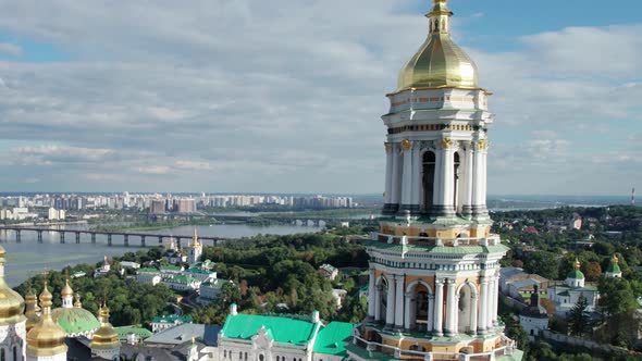 Aerial View of Kiev Pechersk Lavra Great Lavra Bell Tower Orthodox Monastery